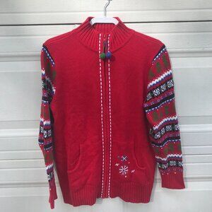 Quacker Factory Womens Red Full Zip Christmas Sweater